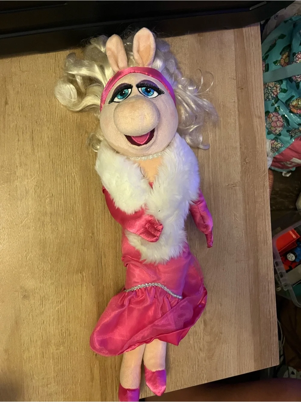 Disney Pink Miss Piggy Plush Costume Doll with White Fur Trim